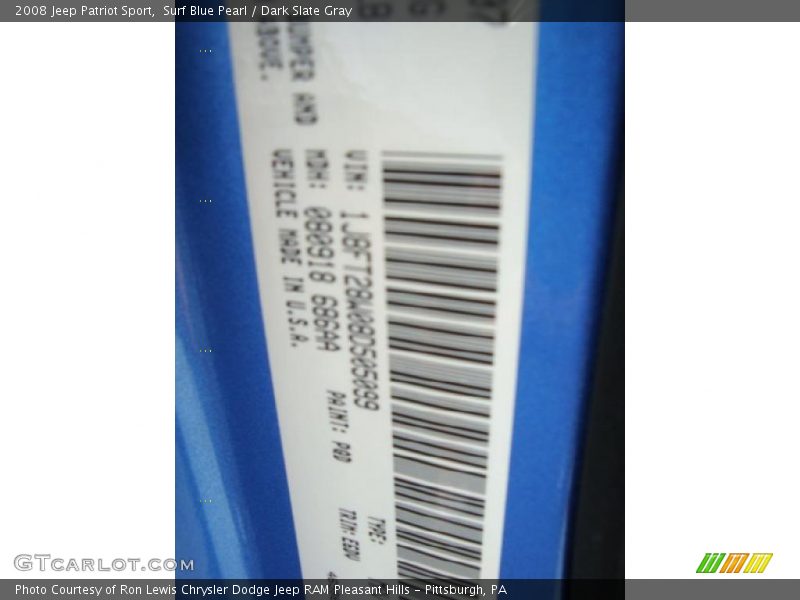 Surf Blue Pearl / Dark Slate Gray 2008 Jeep Patriot Sport