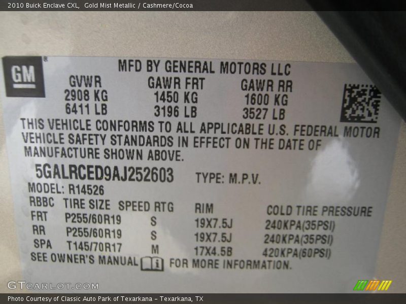 Gold Mist Metallic / Cashmere/Cocoa 2010 Buick Enclave CXL