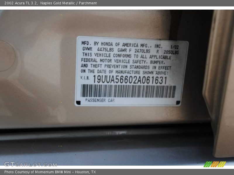 Naples Gold Metallic / Parchment 2002 Acura TL 3.2