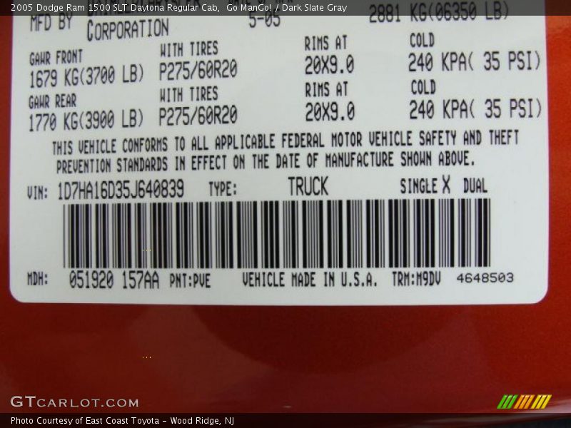 Go ManGo! / Dark Slate Gray 2005 Dodge Ram 1500 SLT Daytona Regular Cab