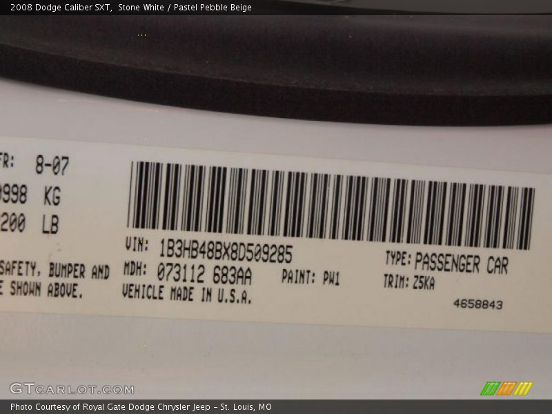 Stone White / Pastel Pebble Beige 2008 Dodge Caliber SXT