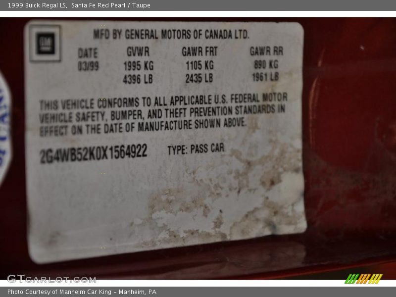 Santa Fe Red Pearl / Taupe 1999 Buick Regal LS