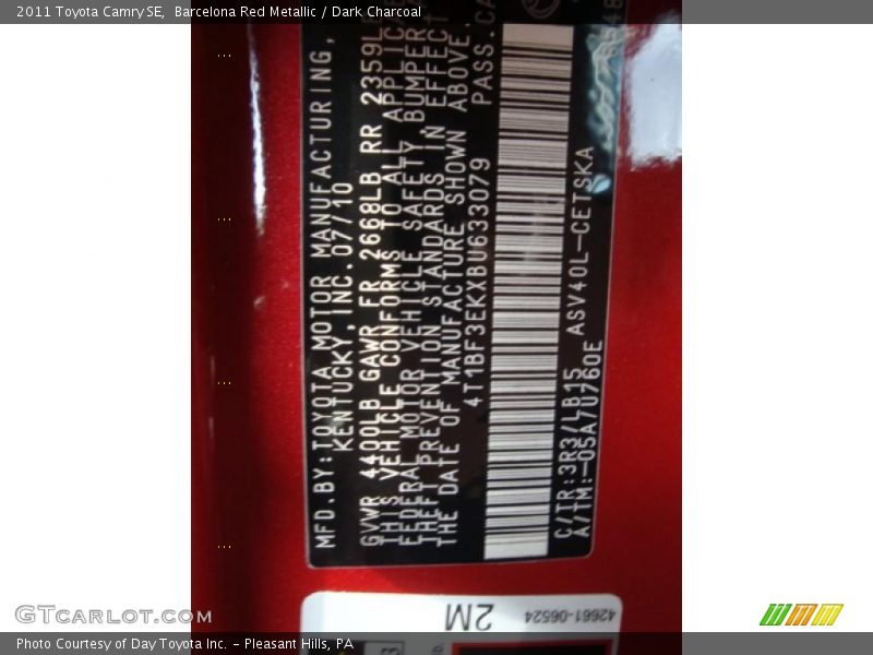 Barcelona Red Metallic / Dark Charcoal 2011 Toyota Camry SE