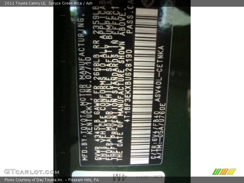 Spruce Green Mica / Ash 2011 Toyota Camry LE