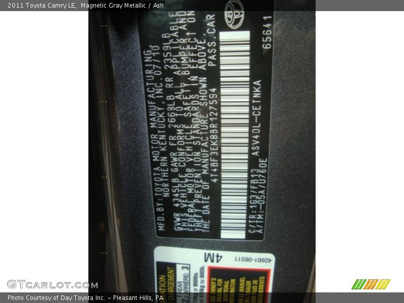 Magnetic Gray Metallic / Ash 2011 Toyota Camry LE