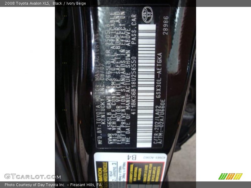 Black / Ivory Beige 2008 Toyota Avalon XLS