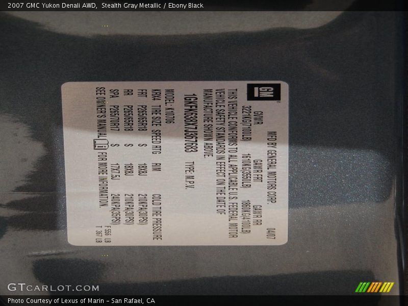 Stealth Gray Metallic / Ebony Black 2007 GMC Yukon Denali AWD