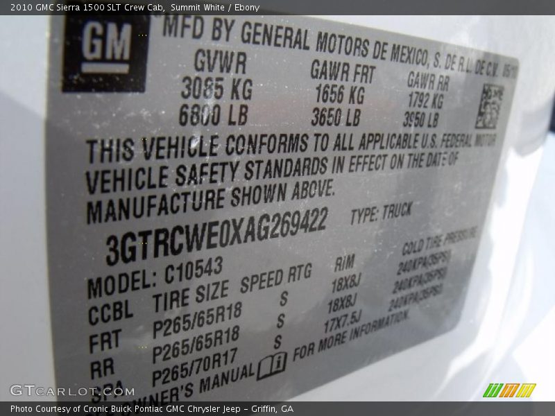 Summit White / Ebony 2010 GMC Sierra 1500 SLT Crew Cab