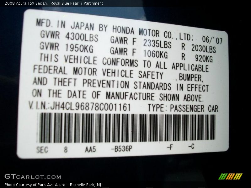 Royal Blue Pearl / Parchment 2008 Acura TSX Sedan