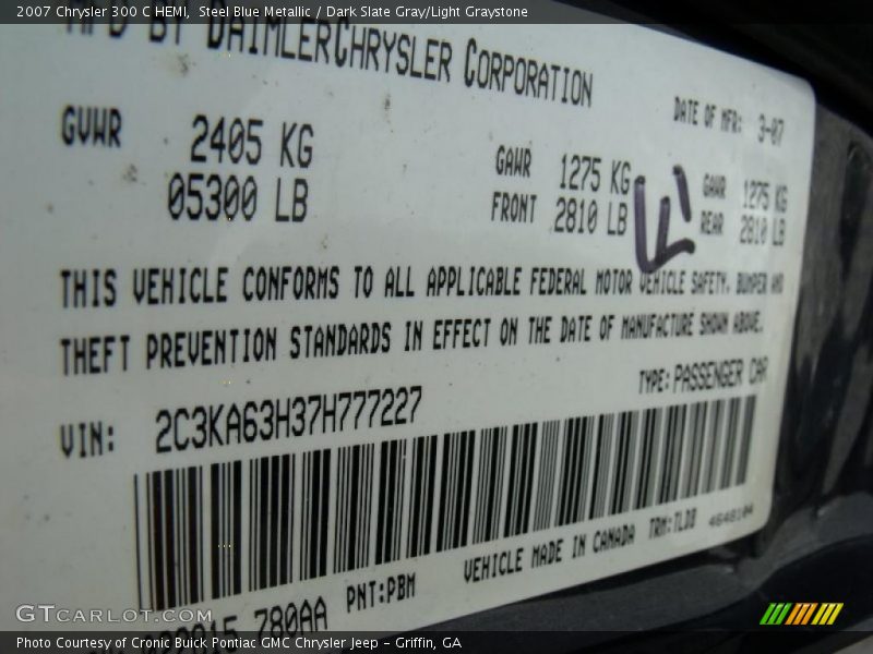 Steel Blue Metallic / Dark Slate Gray/Light Graystone 2007 Chrysler 300 C HEMI