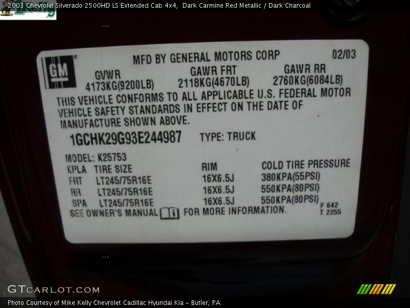Dark Carmine Red Metallic / Dark Charcoal 2003 Chevrolet Silverado 2500HD LS Extended Cab 4x4