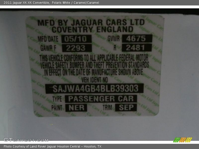 Polaris White / Caramel/Caramel 2011 Jaguar XK XK Convertible
