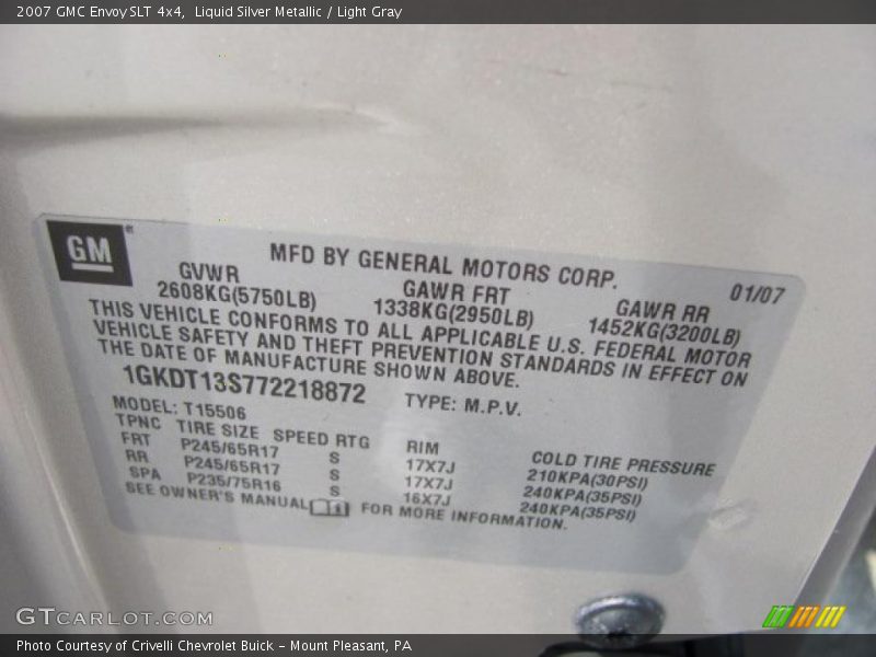 Liquid Silver Metallic / Light Gray 2007 GMC Envoy SLT 4x4