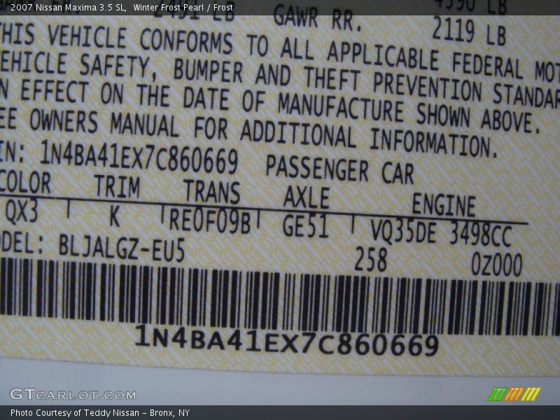 Winter Frost Pearl / Frost 2007 Nissan Maxima 3.5 SL