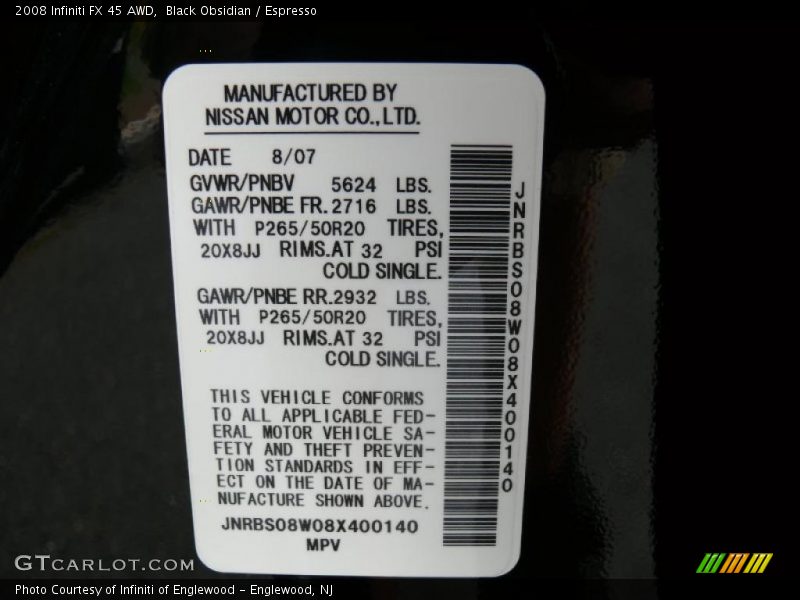 Black Obsidian / Espresso 2008 Infiniti FX 45 AWD