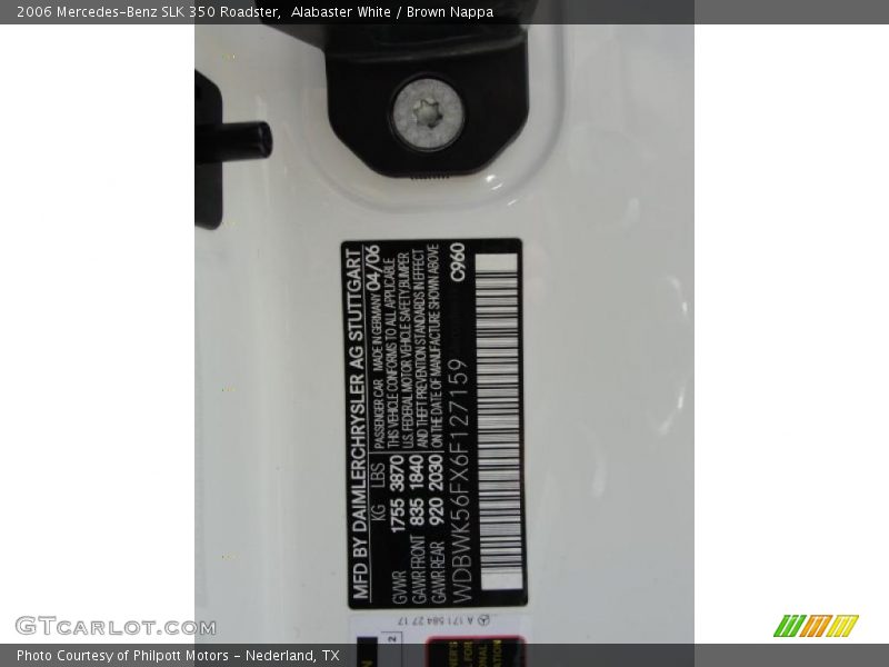 Alabaster White / Brown Nappa 2006 Mercedes-Benz SLK 350 Roadster
