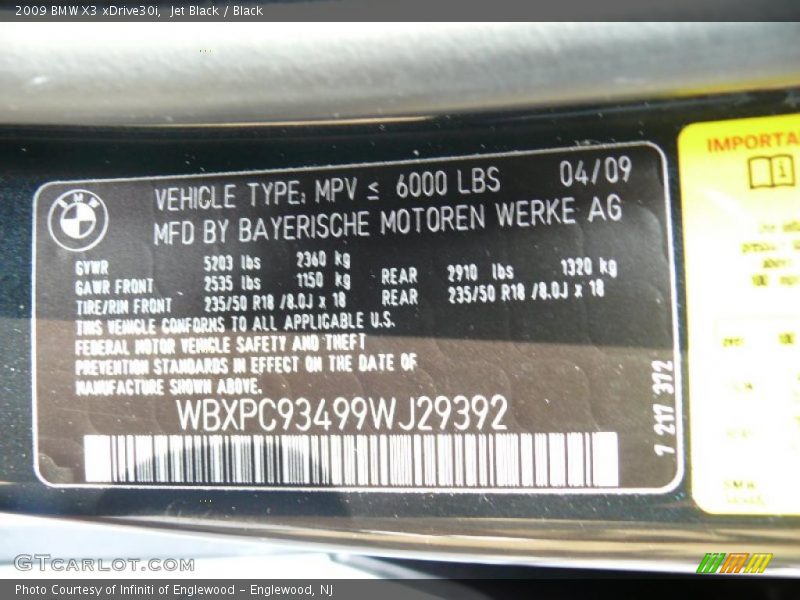 Jet Black / Black 2009 BMW X3 xDrive30i
