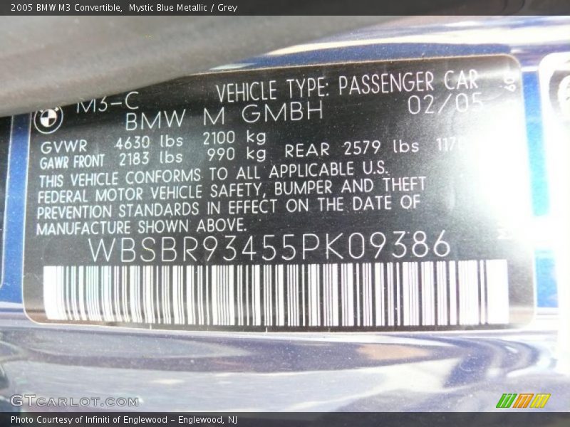 Mystic Blue Metallic / Grey 2005 BMW M3 Convertible