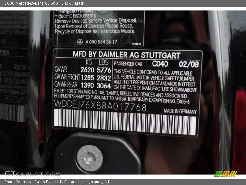 Black / Black 2008 Mercedes-Benz CL 600