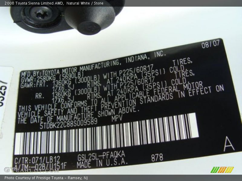 Natural White / Stone 2008 Toyota Sienna Limited AWD