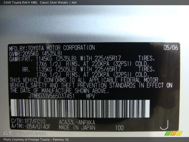 Classic Silver Metallic / Ash 2006 Toyota RAV4 4WD