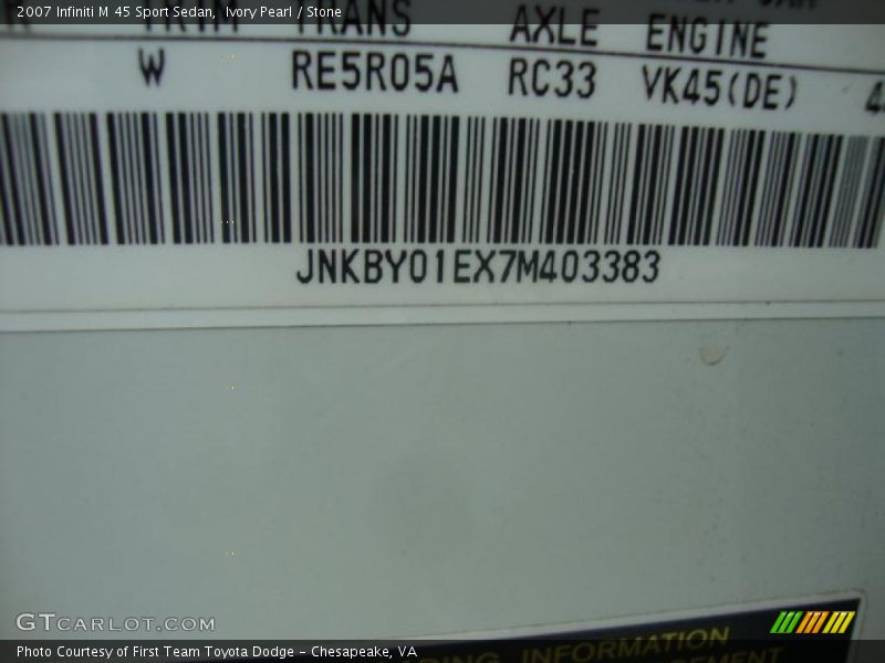 Ivory Pearl / Stone 2007 Infiniti M 45 Sport Sedan