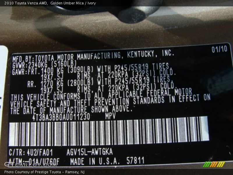 Golden Umber Mica / Ivory 2010 Toyota Venza AWD