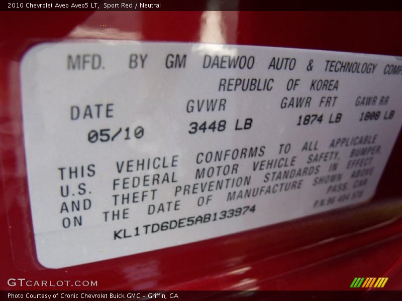 Sport Red / Neutral 2010 Chevrolet Aveo Aveo5 LT
