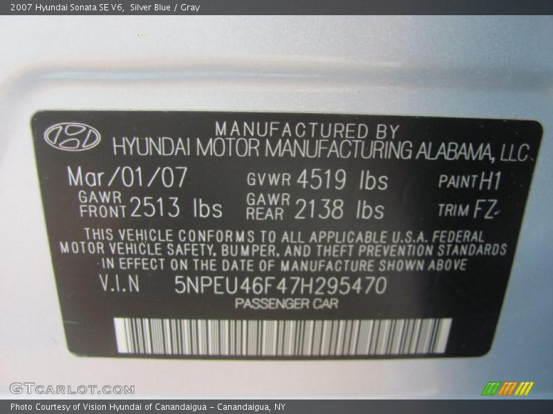 Silver Blue / Gray 2007 Hyundai Sonata SE V6