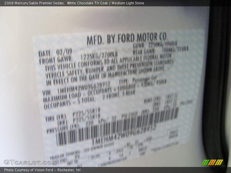 White Chocolate Tri Coat / Medium Light Stone 2009 Mercury Sable Premier Sedan
