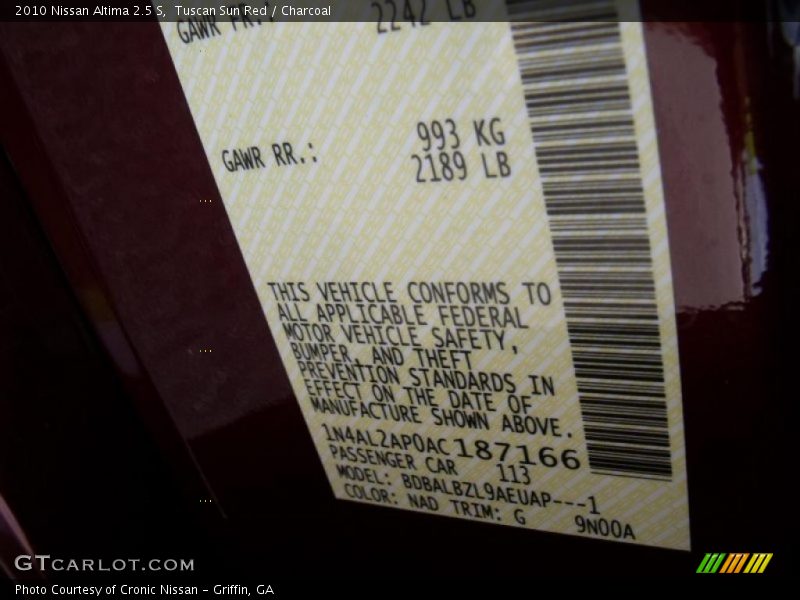 Tuscan Sun Red / Charcoal 2010 Nissan Altima 2.5 S