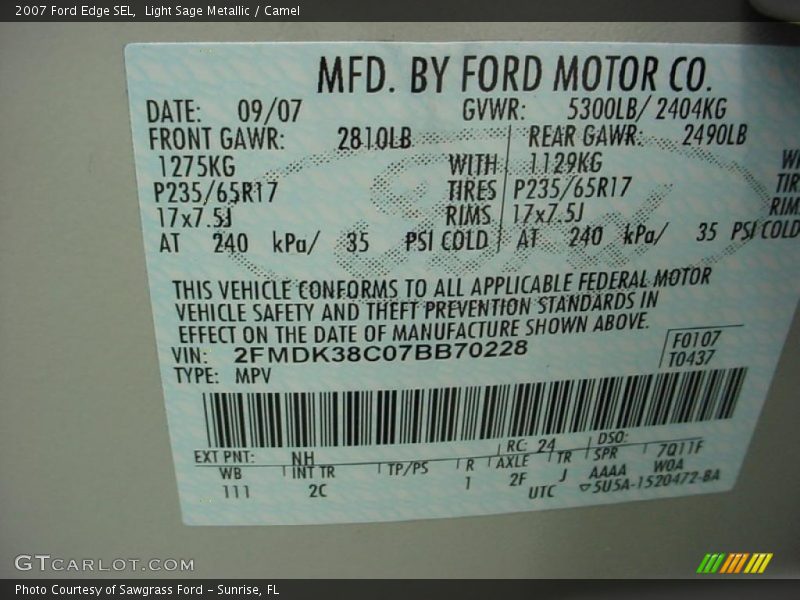 Light Sage Metallic / Camel 2007 Ford Edge SEL