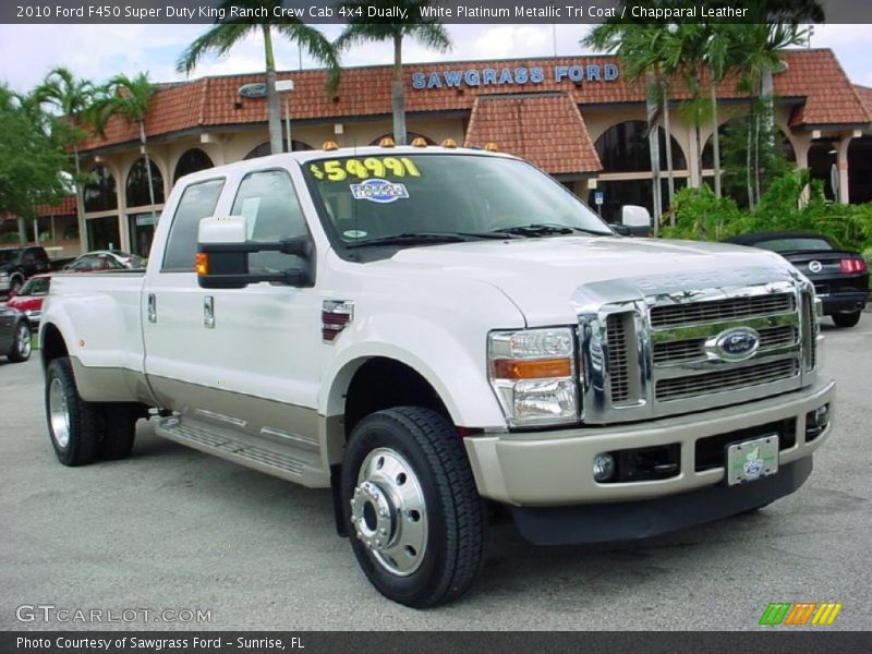 White Platinum Metallic Tri Coat / Chapparal Leather 2010 Ford F450 Super Duty King Ranch Crew Cab 4x4 Dually