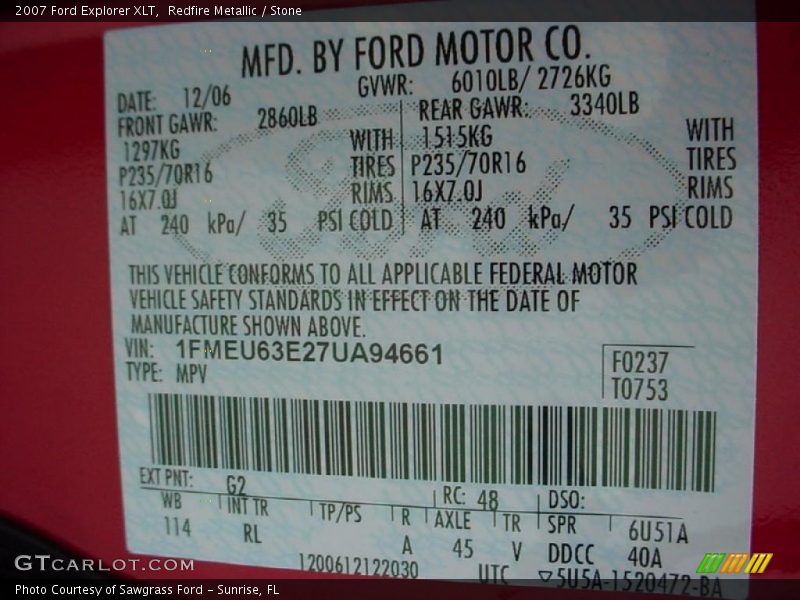 Redfire Metallic / Stone 2007 Ford Explorer XLT