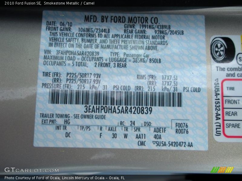 Smokestone Metallic / Camel 2010 Ford Fusion SE