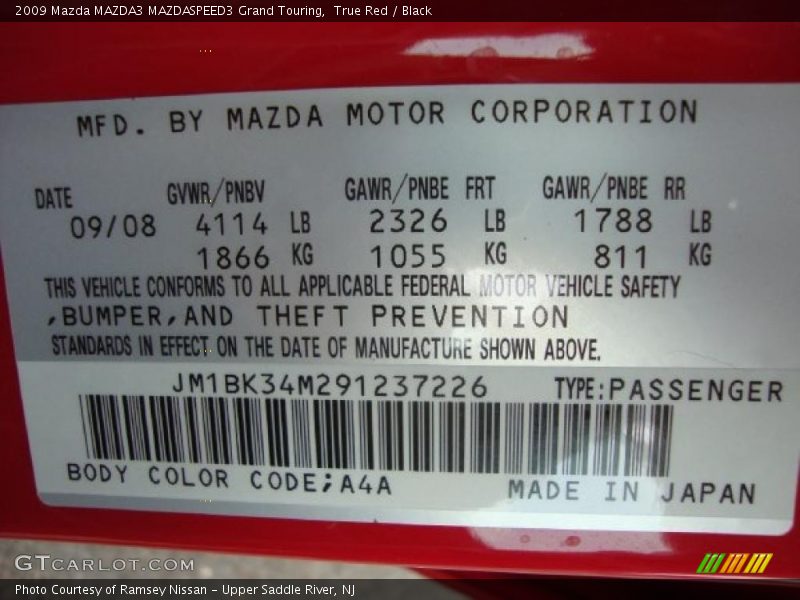 True Red / Black 2009 Mazda MAZDA3 MAZDASPEED3 Grand Touring