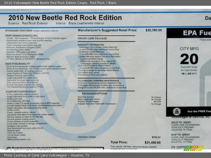 Red Rock / Black 2010 Volkswagen New Beetle Red Rock Edition Coupe
