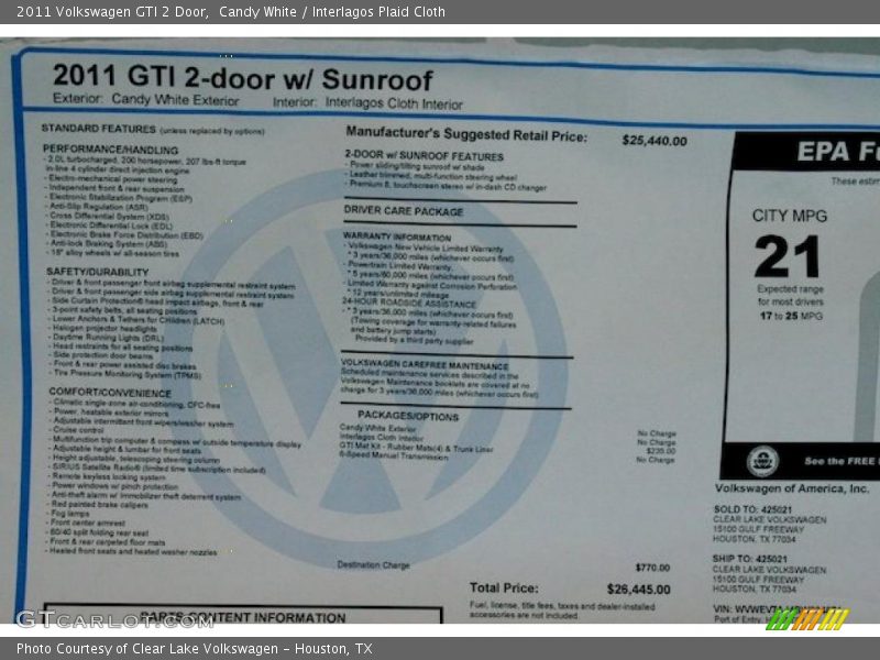 Candy White / Interlagos Plaid Cloth 2011 Volkswagen GTI 2 Door