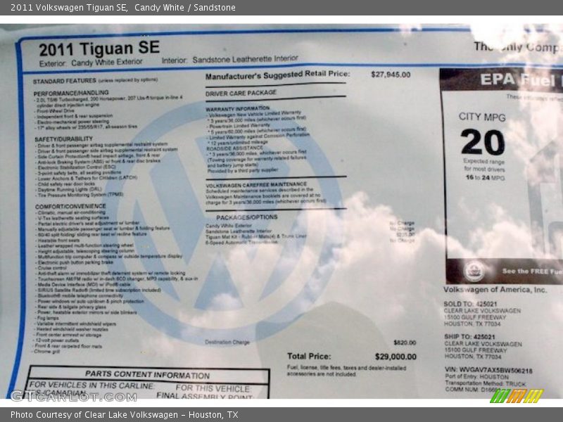 Candy White / Sandstone 2011 Volkswagen Tiguan SE