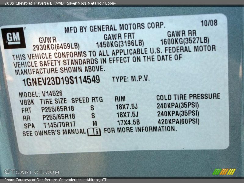 Silver Moss Metallic / Ebony 2009 Chevrolet Traverse LT AWD