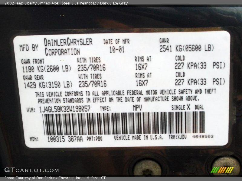 Steel Blue Pearlcoat / Dark Slate Gray 2002 Jeep Liberty Limited 4x4