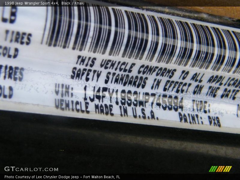 Black / Khaki 1998 Jeep Wrangler Sport 4x4