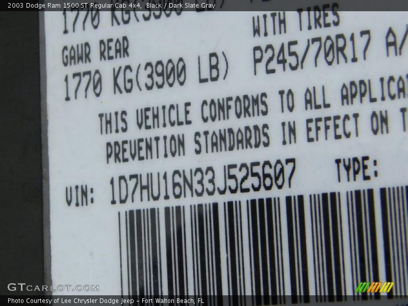 Black / Dark Slate Gray 2003 Dodge Ram 1500 ST Regular Cab 4x4