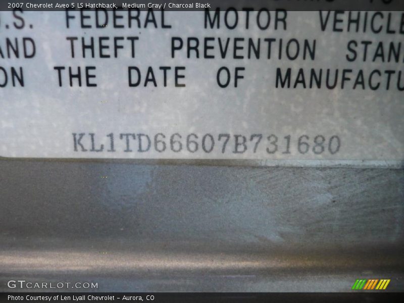 Medium Gray / Charcoal Black 2007 Chevrolet Aveo 5 LS Hatchback