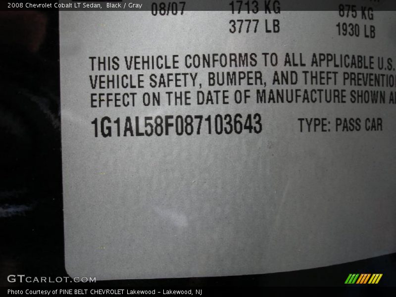 Black / Gray 2008 Chevrolet Cobalt LT Sedan