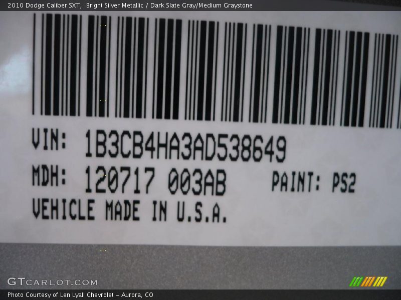 Bright Silver Metallic / Dark Slate Gray/Medium Graystone 2010 Dodge Caliber SXT