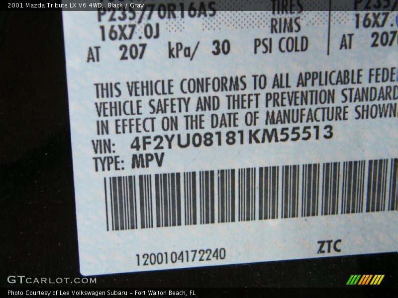 Black / Gray 2001 Mazda Tribute LX V6 4WD