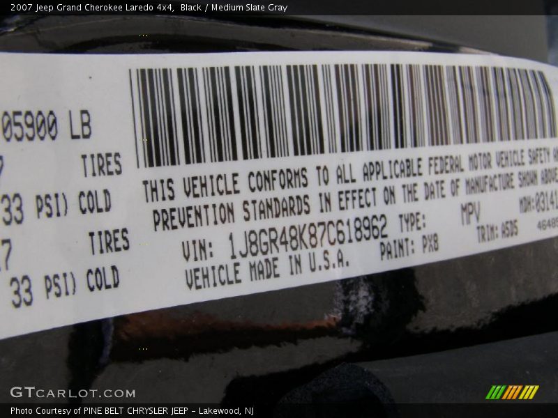 Black / Medium Slate Gray 2007 Jeep Grand Cherokee Laredo 4x4