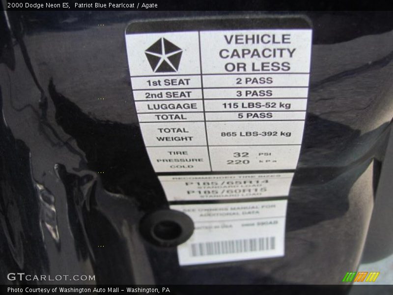 Patriot Blue Pearlcoat / Agate 2000 Dodge Neon ES