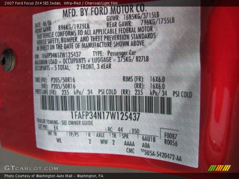 Infra-Red / Charcoal/Light Flint 2007 Ford Focus ZX4 SES Sedan